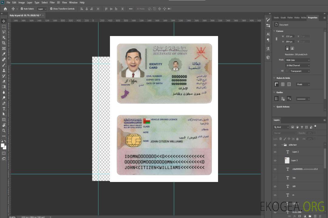 Carte d'identité d'Oman template
